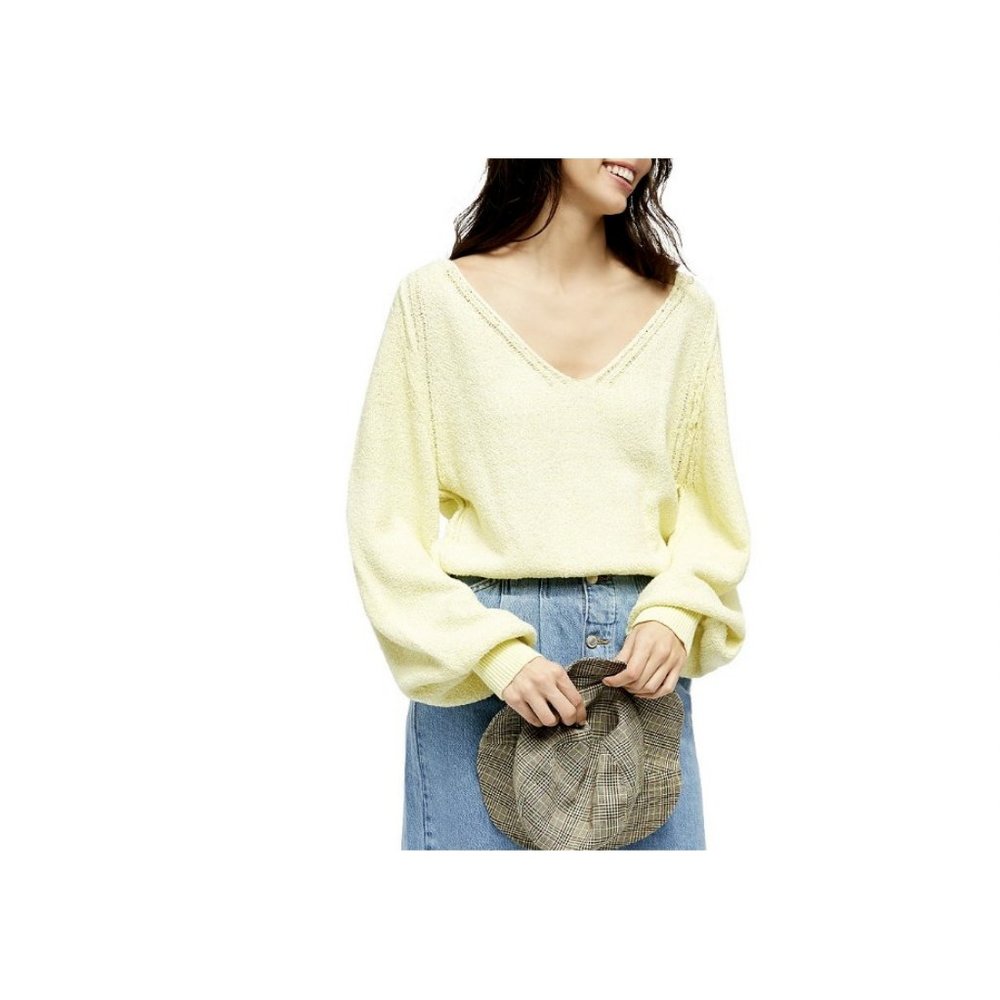 Free People $98 RIptide V-Neck Sweater Limon Combo